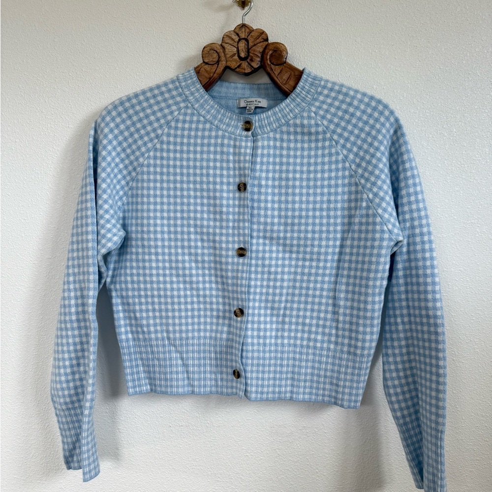 Essentials Light Blue Checkered Cardigan